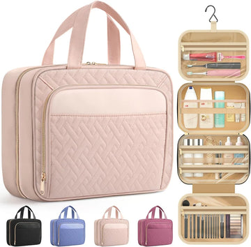 Large Waterproof Travel Cosmetic Bag with Hanging Hook – Portable Makeup Organizer